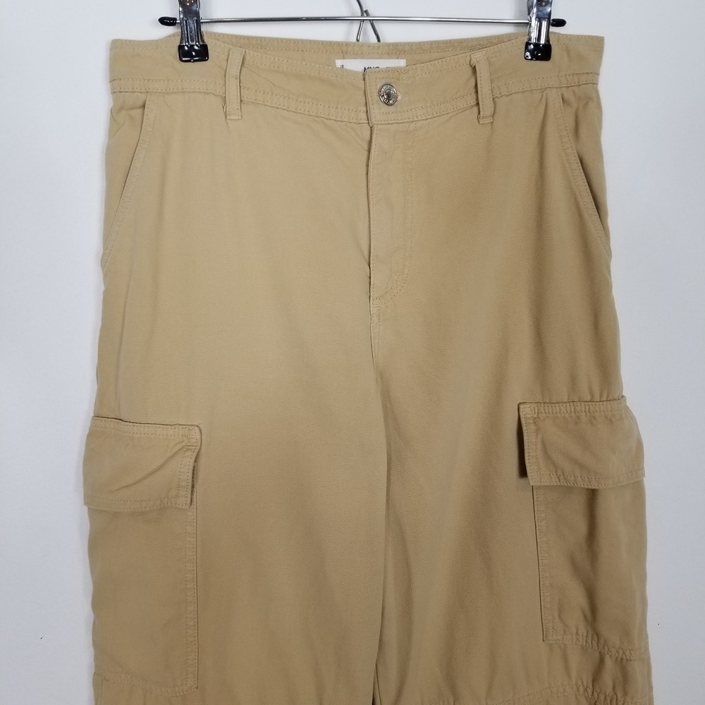 Mango Women Wide Leg Cargo Pants Sz Us 10 Khaki‎ Y2K Full Length Baggy City - Picture 2 of 8